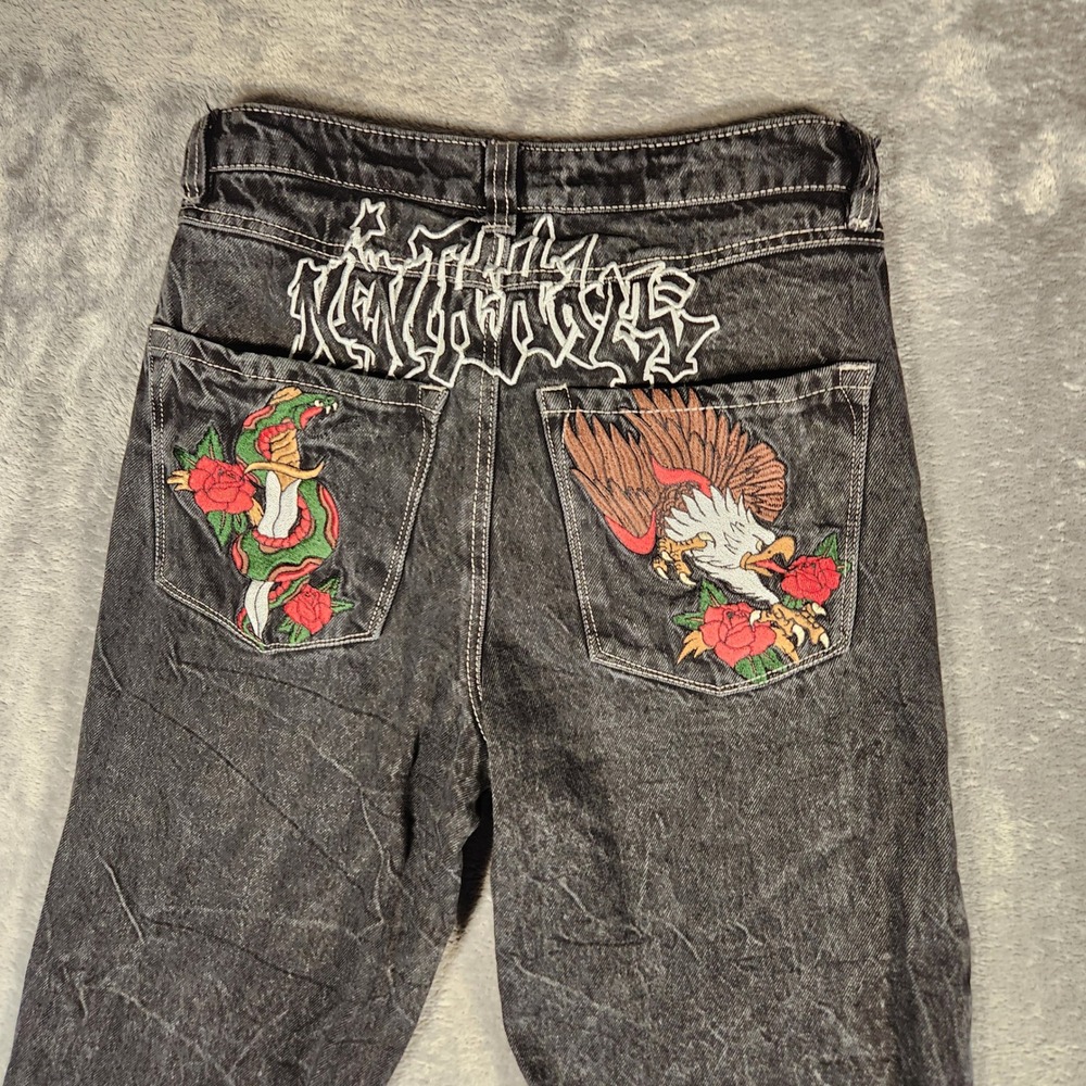 Ninth Hall Ambush Jeans Mens 28 Black Excellent Embroidered Eagle Snake Graffiti - Picture 1 of 14